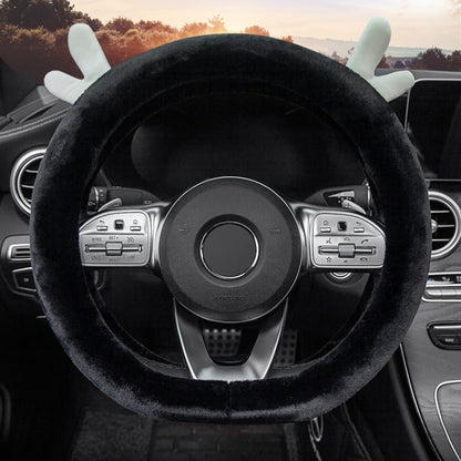 Antler Thick Plush Steering Wheel Cover, Style: D Type (Black) - Steering Wheel Accessories by buy2fix | Online Shopping UK | buy2fix