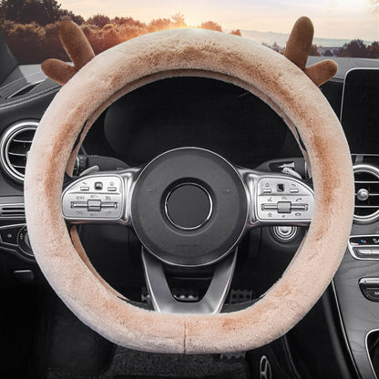 Antler Thick Plush Steering Wheel Cover, Style: D Type (Camel) by buy2fix