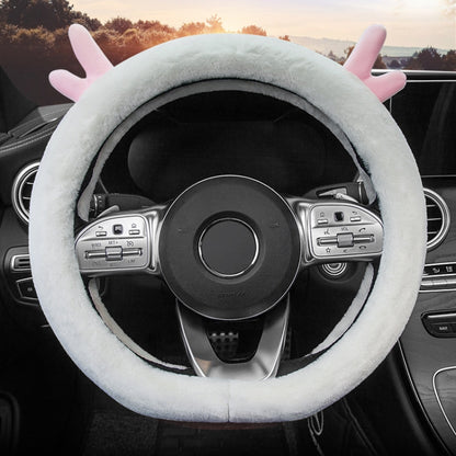 Antler Thick Plush Steering Wheel Cover, Style: D Type (White) by buy2fix