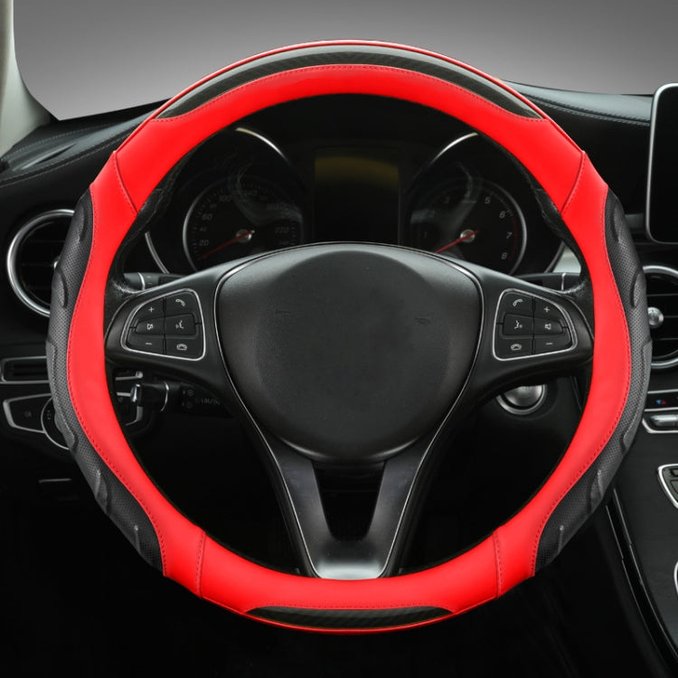 Leather Carbon Fiber Stitching Car Steering Wheel Set, Diameter: 38cm(Black Red Round) - Steering Wheel Accessories by buy2fix | Online Shopping UK | buy2fix