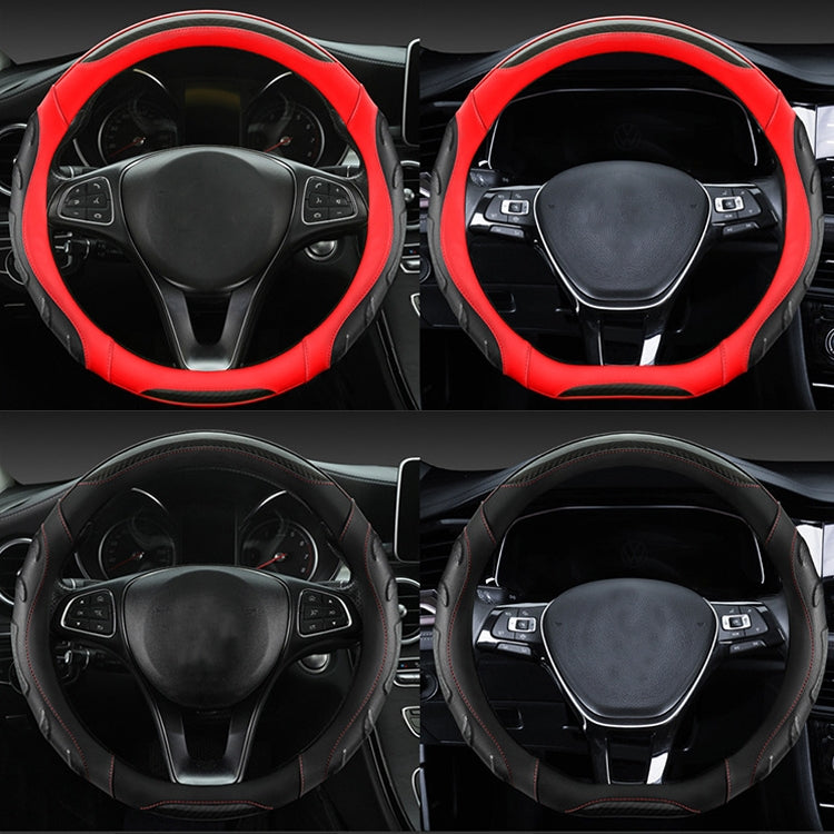 Leather Carbon Fiber Stitching Car Steering Wheel Set, Diameter: 38cm(Black Red Round) - Steering Wheel Accessories by buy2fix | Online Shopping UK | buy2fix