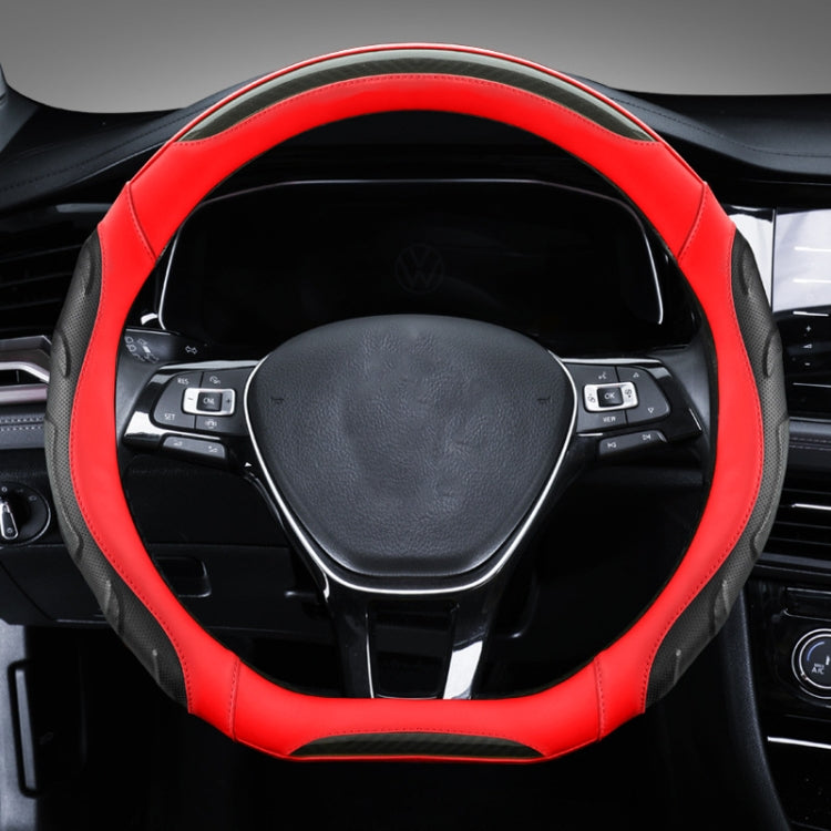 Leather Carbon Fiber Stitching Car Steering Wheel Set, Diameter: 38cm(Black Red D Shape) - Steering Wheel Accessories by buy2fix | Online Shopping UK | buy2fix