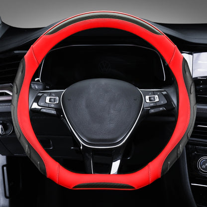 Leather Carbon Fiber Stitching Car Steering Wheel Set, Diameter: 38cm(Black Red D Shape) - Steering Wheel Accessories by buy2fix | Online Shopping UK | buy2fix