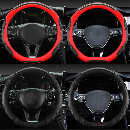 Leather Carbon Fiber Stitching Car Steering Wheel Set, Diameter: 38cm(Black Red D Shape) - Steering Wheel Accessories by buy2fix | Online Shopping UK | buy2fix