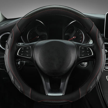Leather Carbon Fiber Stitching Car Steering Wheel Set, Diameter: 38cm(Black Round) - Steering Wheel Accessories by buy2fix | Online Shopping UK | buy2fix