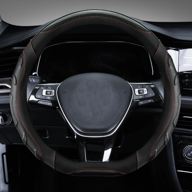 Leather Carbon Fiber Stitching Car Steering Wheel Set, Diameter: 38cm(Black D Shape) - Steering Wheel Accessories by buy2fix | Online Shopping UK | buy2fix