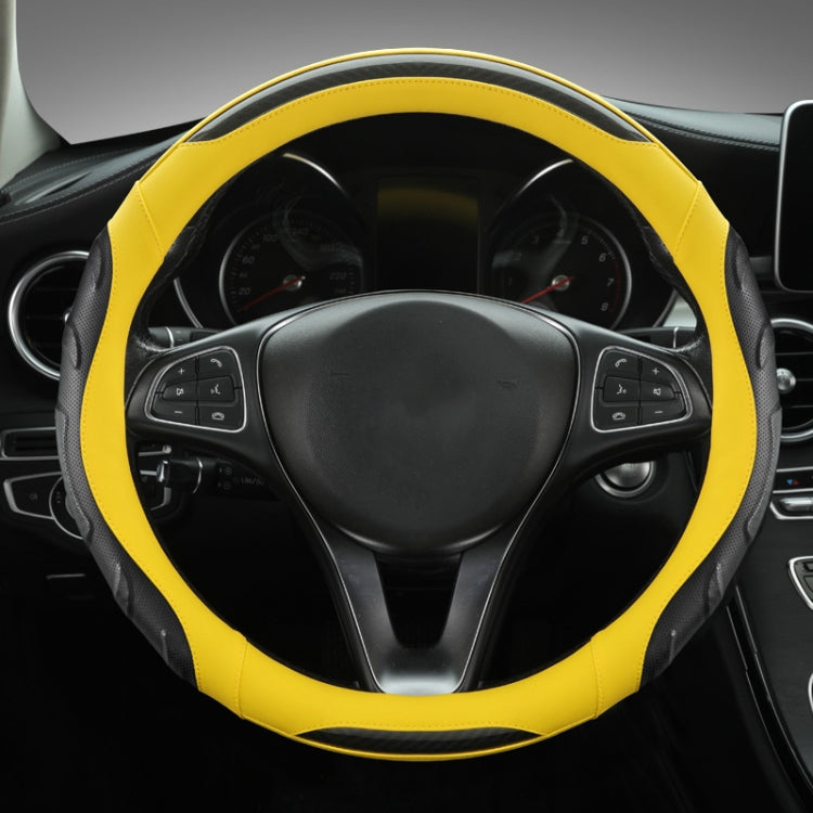 Leather Carbon Fiber Stitching Car Steering Wheel Set, Diameter: 38cm(Black Yellow Round) - Steering Wheel Accessories by buy2fix | Online Shopping UK | buy2fix