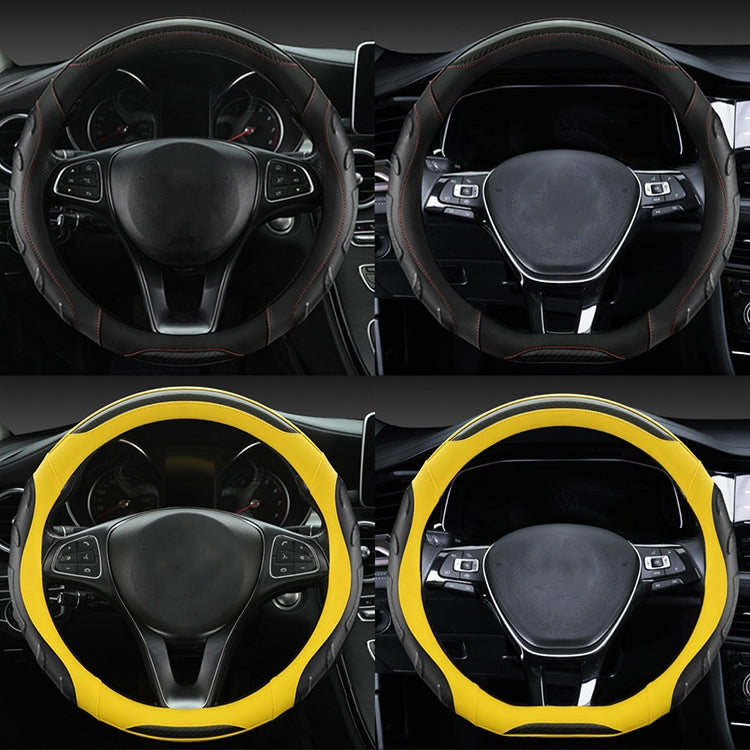 Leather Carbon Fiber Stitching Car Steering Wheel Set, Diameter: 38cm(Black Yellow Round) - Steering Wheel Accessories by buy2fix | Online Shopping UK | buy2fix