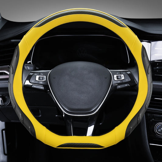 Leather Carbon Fiber Stitching Car Steering Wheel Set, Diameter: 38cm(Black Yellow D Shape) - Steering Wheel Accessories by buy2fix | Online Shopping UK | buy2fix