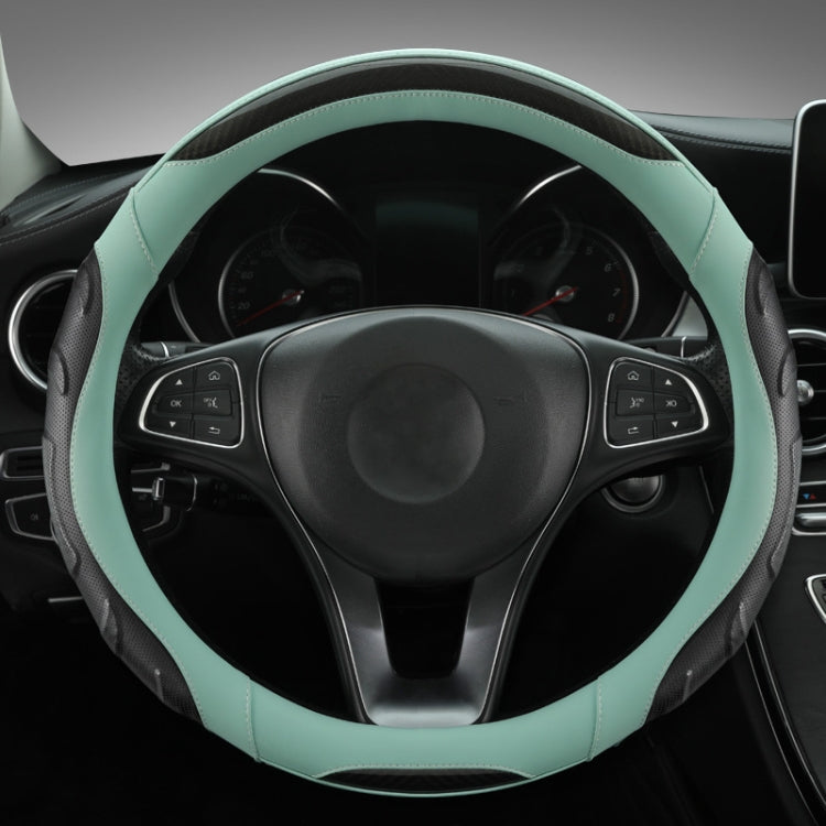 Leather Carbon Fiber Stitching Car Steering Wheel Set, Diameter: 38cm(Black Blue Round) - Steering Wheel Accessories by buy2fix | Online Shopping UK | buy2fix