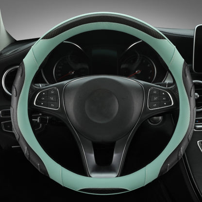 Leather Carbon Fiber Stitching Car Steering Wheel Set, Diameter: 38cm(Black Blue Round) - Steering Wheel Accessories by buy2fix | Online Shopping UK | buy2fix