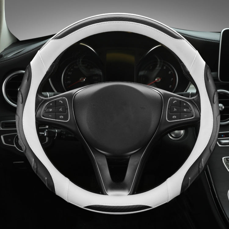 Leather Carbon Fiber Stitching Car Steering Wheel Set, Diameter: 38cm(Black White Round) - Steering Wheel Accessories by buy2fix | Online Shopping UK | buy2fix