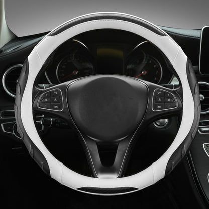 Leather Carbon Fiber Stitching Car Steering Wheel Set, Diameter: 38cm(Black White Round) - Steering Wheel Accessories by buy2fix | Online Shopping UK | buy2fix
