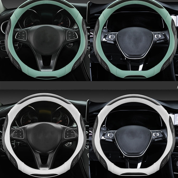 Leather Carbon Fiber Stitching Car Steering Wheel Set, Diameter: 38cm(Black White Round) - Steering Wheel Accessories by buy2fix | Online Shopping UK | buy2fix