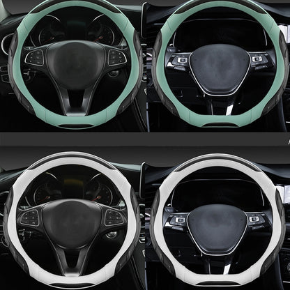 Leather Carbon Fiber Stitching Car Steering Wheel Set, Diameter: 38cm(Black White Round) - Steering Wheel Accessories by buy2fix | Online Shopping UK | buy2fix