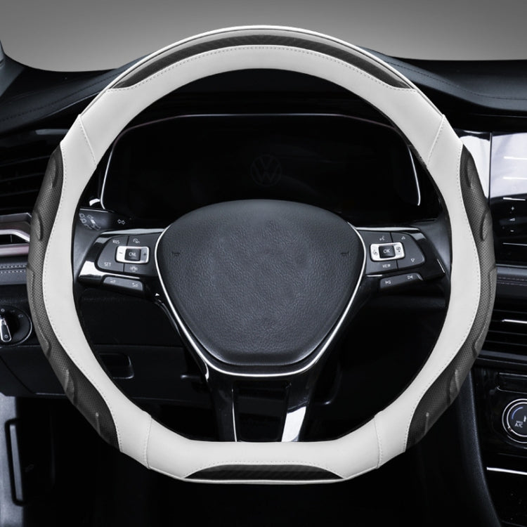 Leather Carbon Fiber Stitching Car Steering Wheel Set, Diameter: 38cm(Black White D Shape) - Steering Wheel Accessories by buy2fix | Online Shopping UK | buy2fix
