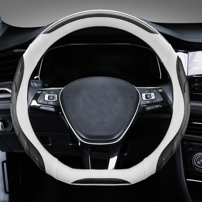 Leather Carbon Fiber Stitching Car Steering Wheel Set, Diameter: 38cm(Black White D Shape) - Steering Wheel Accessories by buy2fix | Online Shopping UK | buy2fix