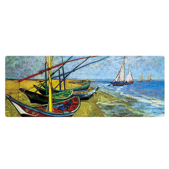 300x800x5mm Stitched Edges Am002 Large Oil Painting Desk Rubber Mouse Pad(Seaside Boat)