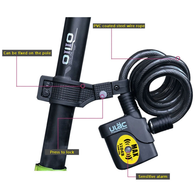 ULAC AL-3P Bicycle Alarm Cable Lock Mountain Bike Lock Cycling Supplies by ULAC