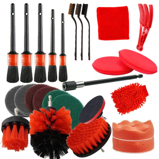 26 PCS / Set Car Beauty Car Wash Detail Brush Electric Drill Brush Outlet Brush(Red) - Car washing supplies by buy2fix | Online Shopping UK | buy2fix