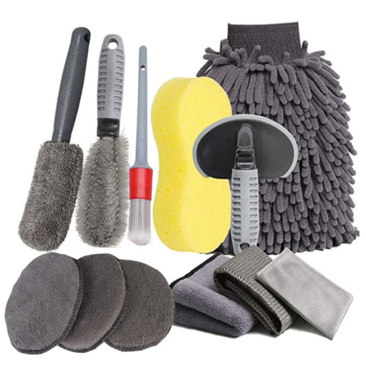 12 PCS / Set Car Wash Tool Brush Car Tires Brush Double Strand Wheel Brush(Gray) - Car washing supplies by buy2fix | Online Shopping UK | buy2fix