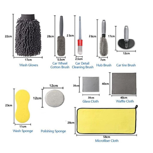 12 PCS / Set Car Wash Tool Brush Car Tires Brush Double Strand Wheel Brush(Gray) - Car washing supplies by buy2fix | Online Shopping UK | buy2fix