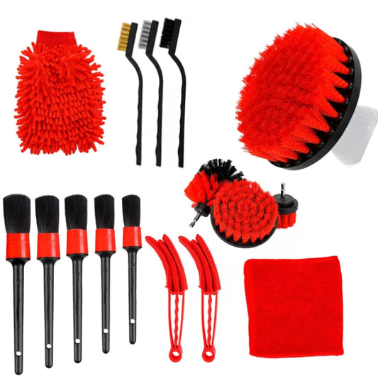 16 PCS / Set Car Washing Tool Brush Drill Cleaning Brush Tire Cleaning Floor Brush(Red) - Car washing supplies by buy2fix | Online Shopping UK | buy2fix