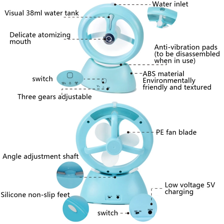 Mini USB Rechargeable Spray Fan Student Dormitory Office Desktop Mute Fan(Frosted Sky Blue) - Electric Fans by buy2fix | Online Shopping UK | buy2fix