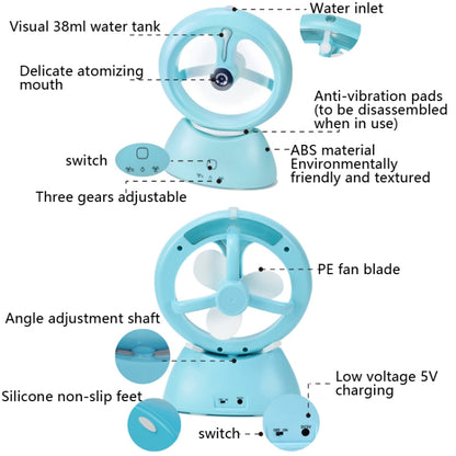 Mini USB Rechargeable Spray Fan Student Dormitory Office Desktop Mute Fan(Frosted Sky Blue) - Electric Fans by buy2fix | Online Shopping UK | buy2fix