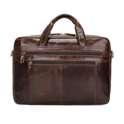 Men Retro Oil Wax Leather Handbag 17 Inch Computer Bag Shoulder Diagonal Briefcase(Brown) - 15.6 - 17 inch by J.M.D | Online Shopping UK | buy2fix