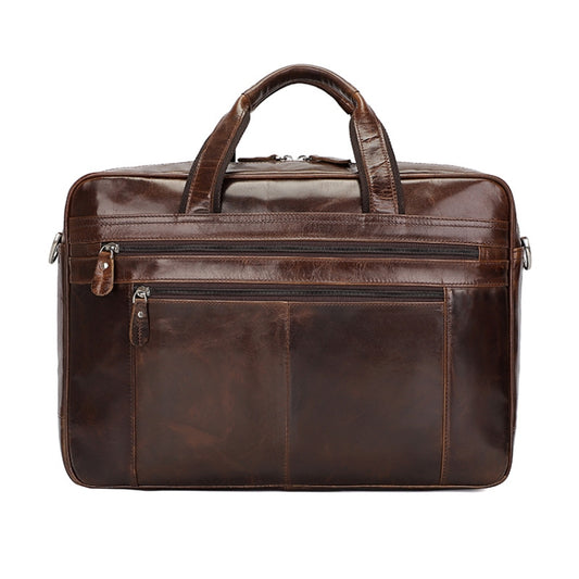 Men Retro Oil Wax Leather Handbag 17 Inch Computer Bag Shoulder Diagonal Briefcase(Brown) - 15.6 - 17 inch by J.M.D | Online Shopping UK | buy2fix