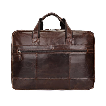 Men Retro Oil Wax Leather Handbag 17 Inch Computer Bag Shoulder Diagonal Briefcase(Brown) - 15.6 - 17 inch by J.M.D | Online Shopping UK | buy2fix
