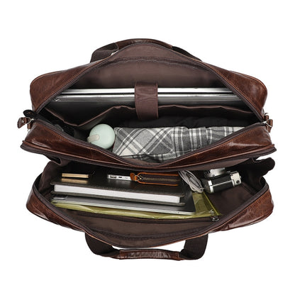 Men Retro Oil Wax Leather Handbag 17 Inch Computer Bag Shoulder Diagonal Briefcase(Brown) - 15.6 - 17 inch by J.M.D | Online Shopping UK | buy2fix