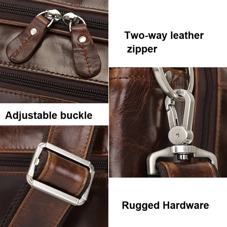 Men Retro Oil Wax Leather Handbag 17 Inch Computer Bag Shoulder Diagonal Briefcase(Brown) - 15.6 - 17 inch by J.M.D | Online Shopping UK | buy2fix