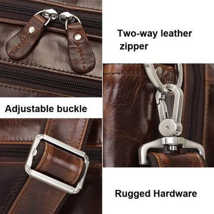 Men Retro Oil Wax Leather Handbag 17 Inch Computer Bag Shoulder Diagonal Briefcase(Brown) - 15.6 - 17 inch by J.M.D | Online Shopping UK | buy2fix