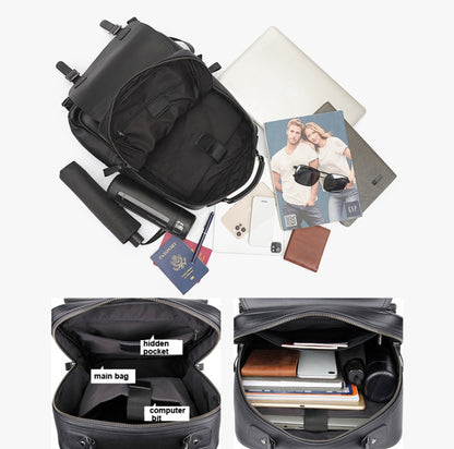 Casual Business Cowhide Leather Backpack Laptop Bag For Men(Black) - Backpack by J.M.D | Online Shopping UK | buy2fix