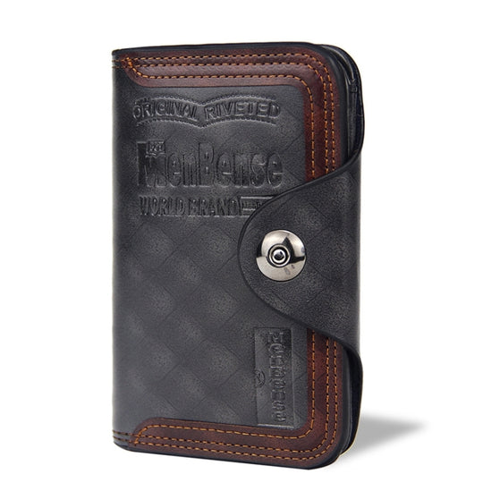 Menbense Short Fashion Leisure Magnetic Buckle Large Capacity 3 Fold Male Wallet(Black)