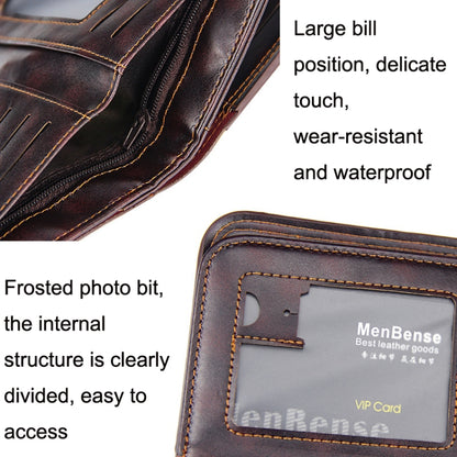 Menbense Short Fashion Leisure Magnetic Buckle Large Capacity 3 Fold Male Wallet(Black) - Wallets by Menbense | Online Shopping UK | buy2fix
