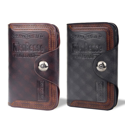 Menbense Short Fashion Leisure Magnetic Buckle Large Capacity 3 Fold Male Wallet(Black) - Wallets by Menbense | Online Shopping UK | buy2fix