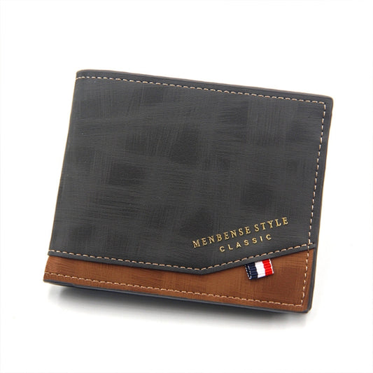 Menbense Hot Stamping Hinge Short Matte Multi-Card Large Capacity Male Wallet(D3301-4 Black) - Wallets by MenBense | Online Shopping UK | buy2fix