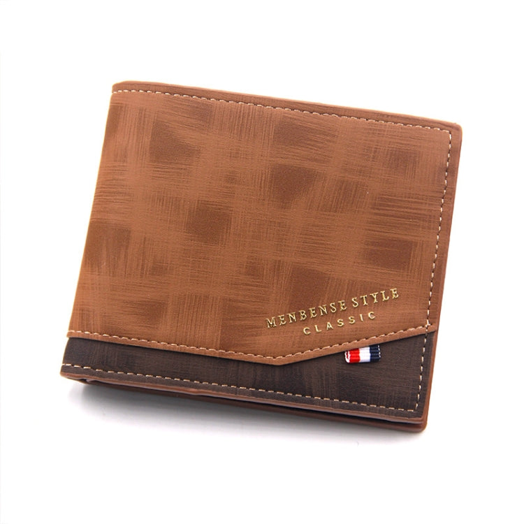 Menbense Hot Stamping Hinge Short Matte Multi-Card Large Capacity Male Wallet(D3301-4 Light Brown) by MenBense