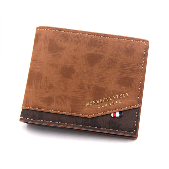 Menbense Hot Stamping Hinge Short Matte Multi-Card Large Capacity Male Wallet(D3301-4 Light Brown)