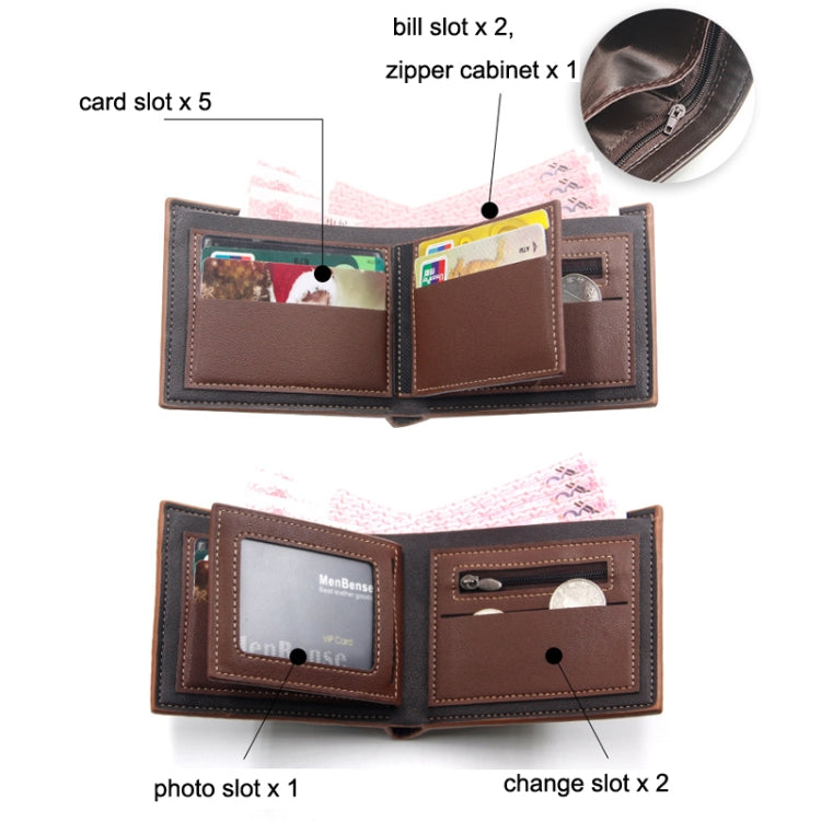 Menbense Hot Stamping Hinge Short Matte Multi-Card Large Capacity Male Wallet(D3301-4 Light Brown) by MenBense