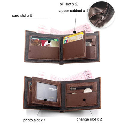 Menbense Hot Stamping Hinge Short Matte Multi-Card Large Capacity Male Wallet(D3301-4 Black) - Wallets by MenBense | Online Shopping UK | buy2fix