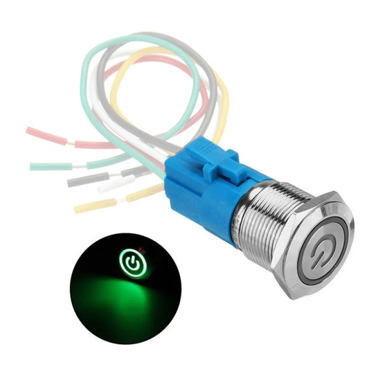 2 PCS 19mm Car Modified Metal Waterproof Button Flat Switch With Light, Color: Self-lock Green Light - Electrical Instruments by buy2fix | Online Shopping UK | buy2fix