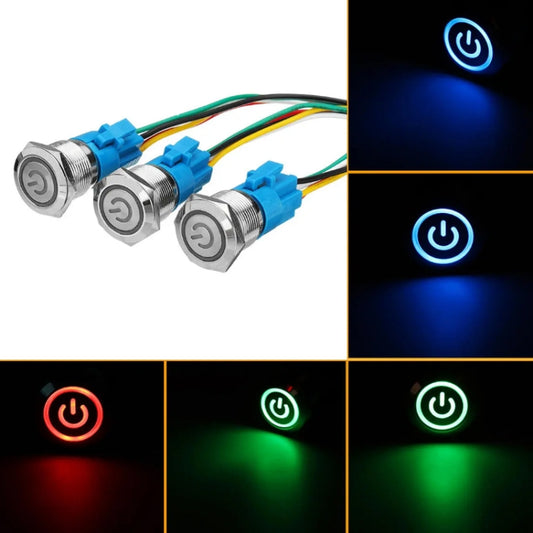 2 PCS 19mm Car Modified Metal Waterproof Button Flat Switch With Light, Color: Self-lock Green Light - Electrical Instruments by buy2fix | Online Shopping UK | buy2fix