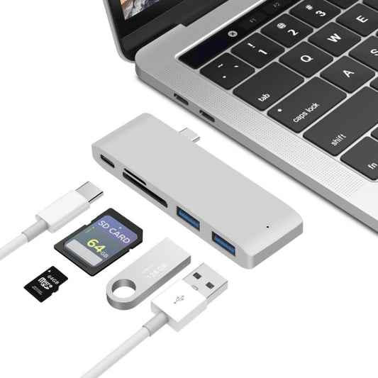 USB-C To HDMI Splitter Docking Station Card Reader, Specification： 5 in 1 Silver by buy2fix
