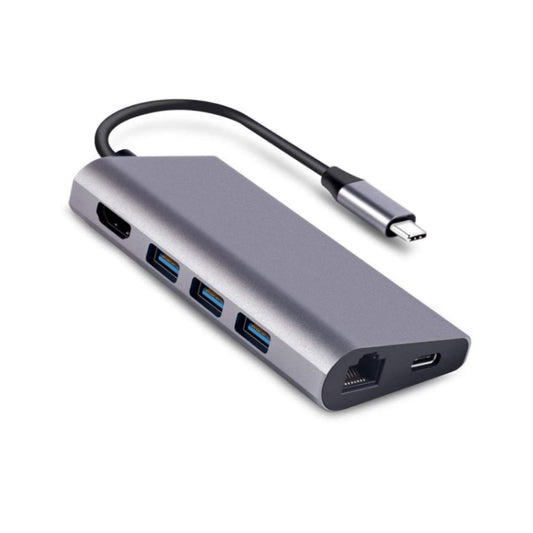 8 in 1 Type-c to HDMI+RJ45 Network Port+3USB3.0+PD Docking Station(Gray) by buy2fix