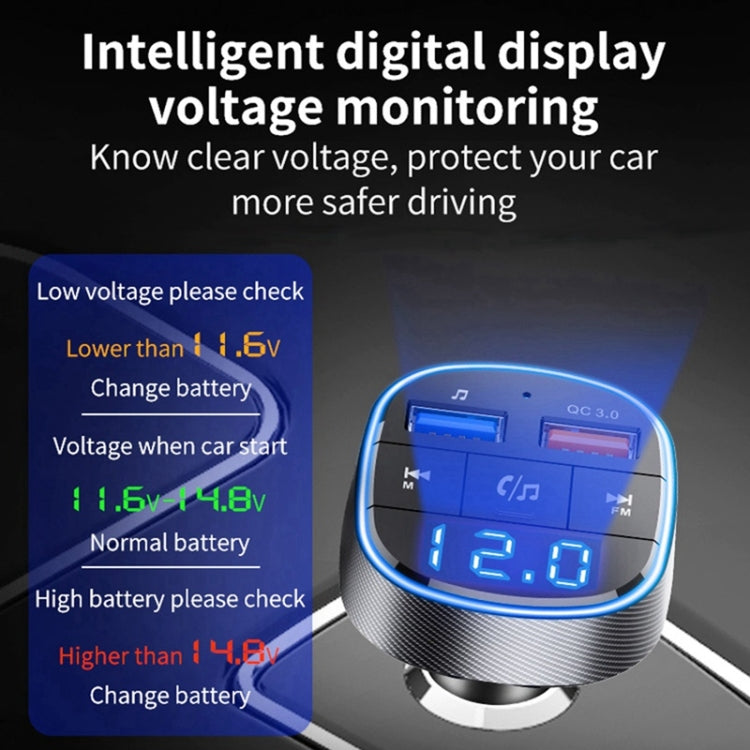QC3.0 Fast Charge Car Bluetooth MP3 Player Car FM Transmitter(Black) - Bluetooth Car Kits by buy2fix | Online Shopping UK | buy2fix