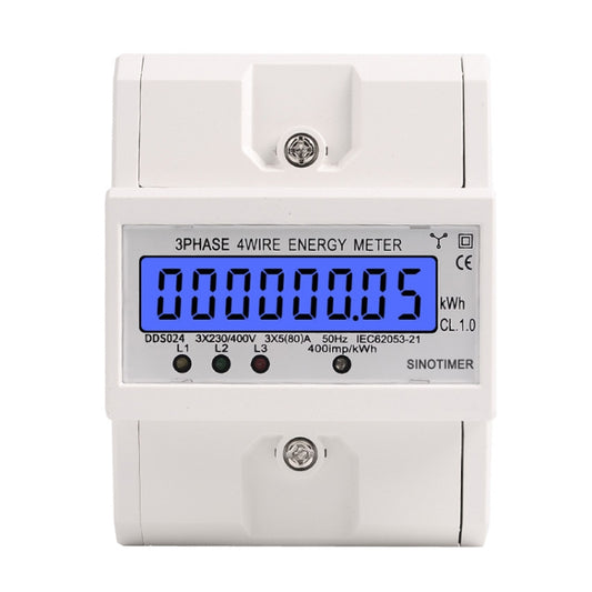 SINOTIMER Three-Phase Backlight Display Rail Type Electricity Meter 5-100A 400V(DDS024 White Shell) - Current & Voltage Tester by SINOTIMER | Online Shopping UK | buy2fix